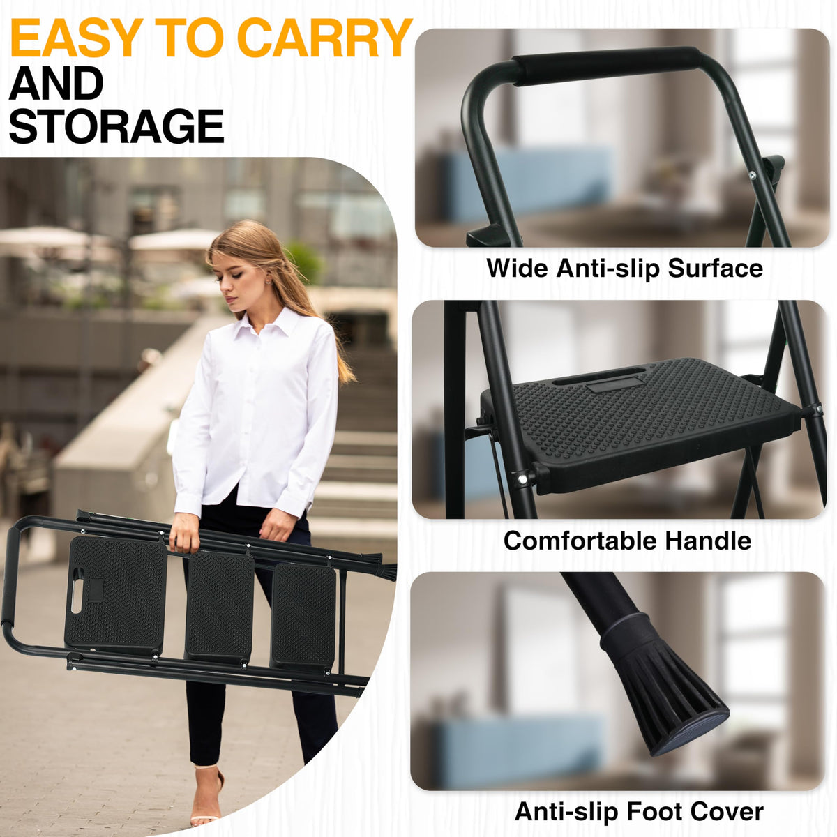 Arbusb Step Ladder auto-lock buckle ensures safe setup.