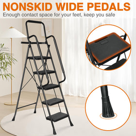 Arbusb steel-framed ladder highlights sturdy construction.