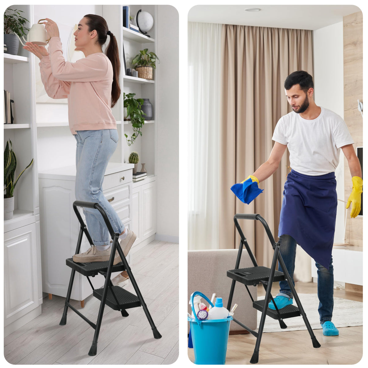Arbusb 2-step ladder suits indoor and outdoor tasks.