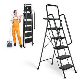 Arbusb Step Ladder with wide anti-slip pedals for secure footing during tall tasks.