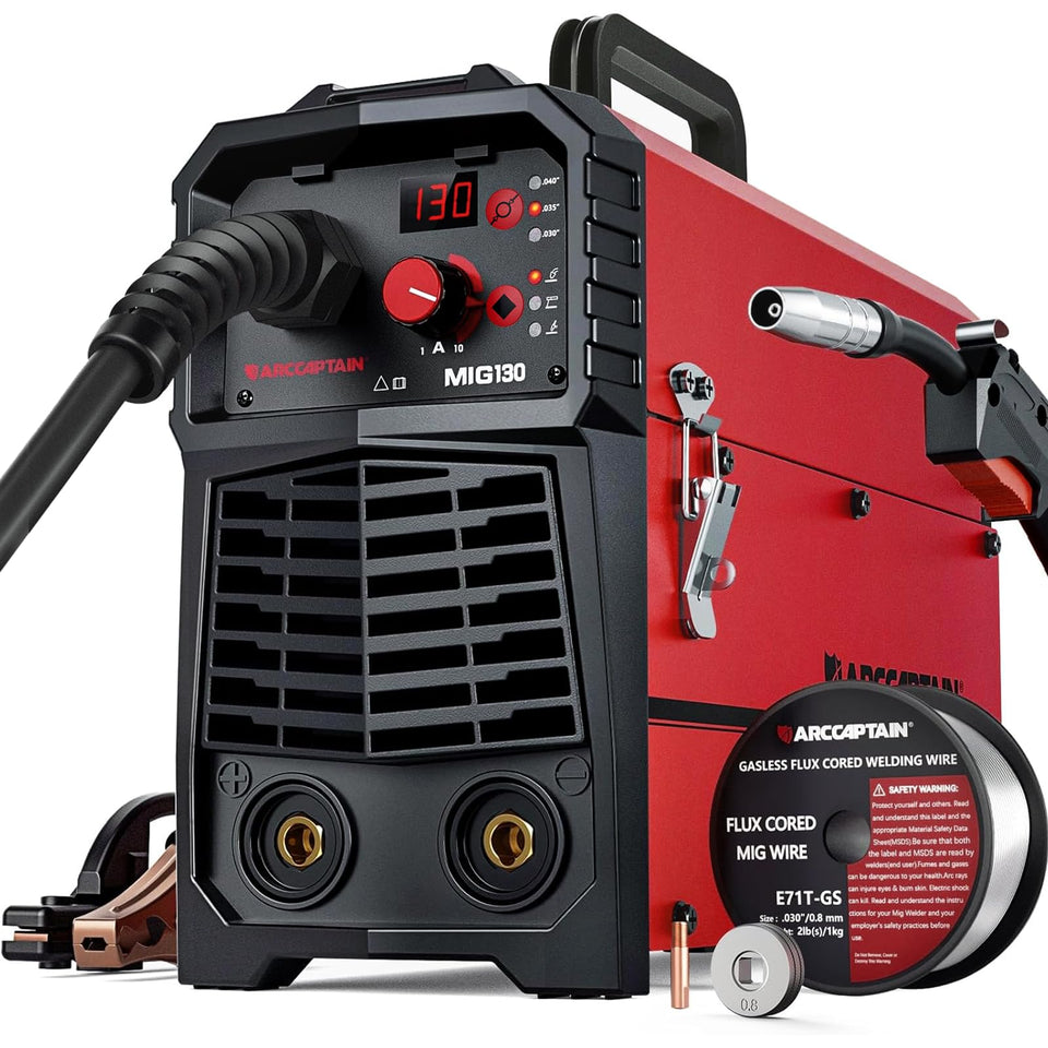 ARCCAPTAIN 130A MIG welder front view for quick home repairs.