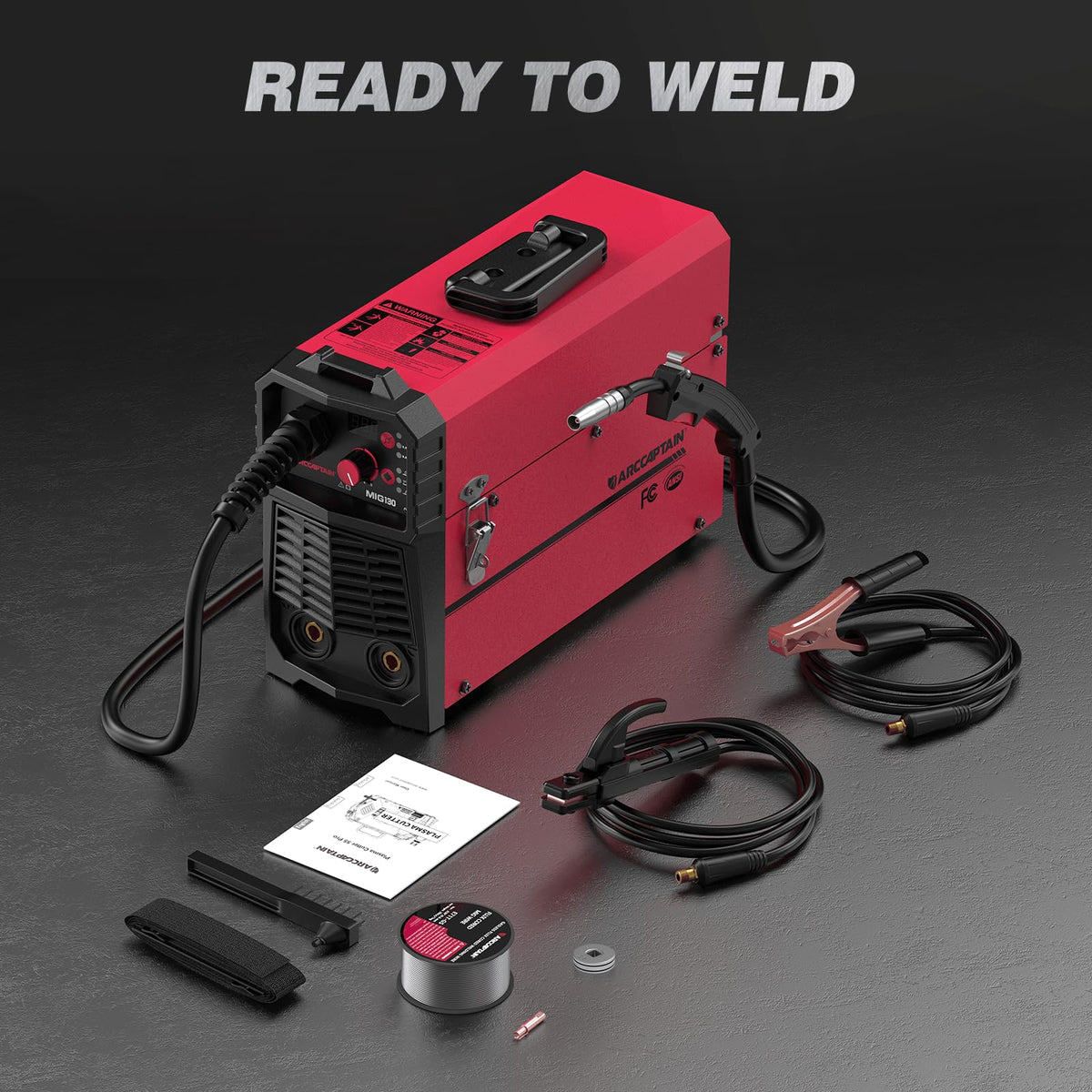 ARCCAPTAIN 130A MIG welder kit with accessories supports quick setup.