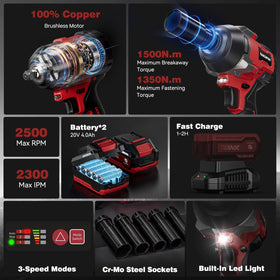 ARCCAPTAIN 1500Nm torque output helps loosen stubborn bolts quickly.