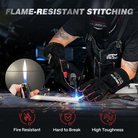 ARCCAPTAIN Leather Forge gloves—16-inch forearm protection for welding and metal handling.