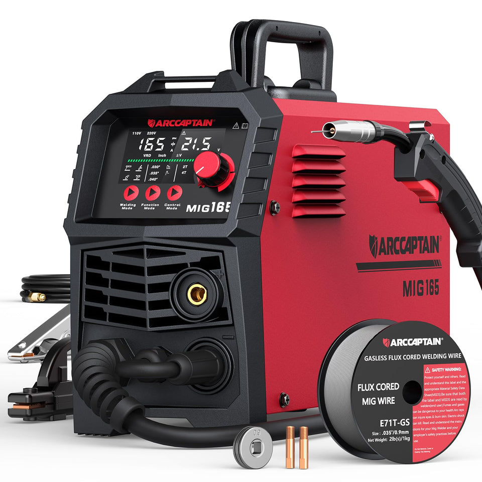 ARCCAPTAIN 165A MIG welder with large LED display for easy reading on site