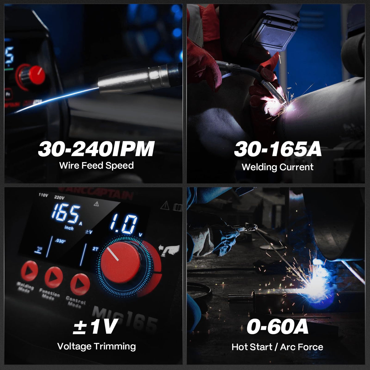 ARCCAPTAIN 165A MIG welder bead welding on mild steel up to 3/16 inch