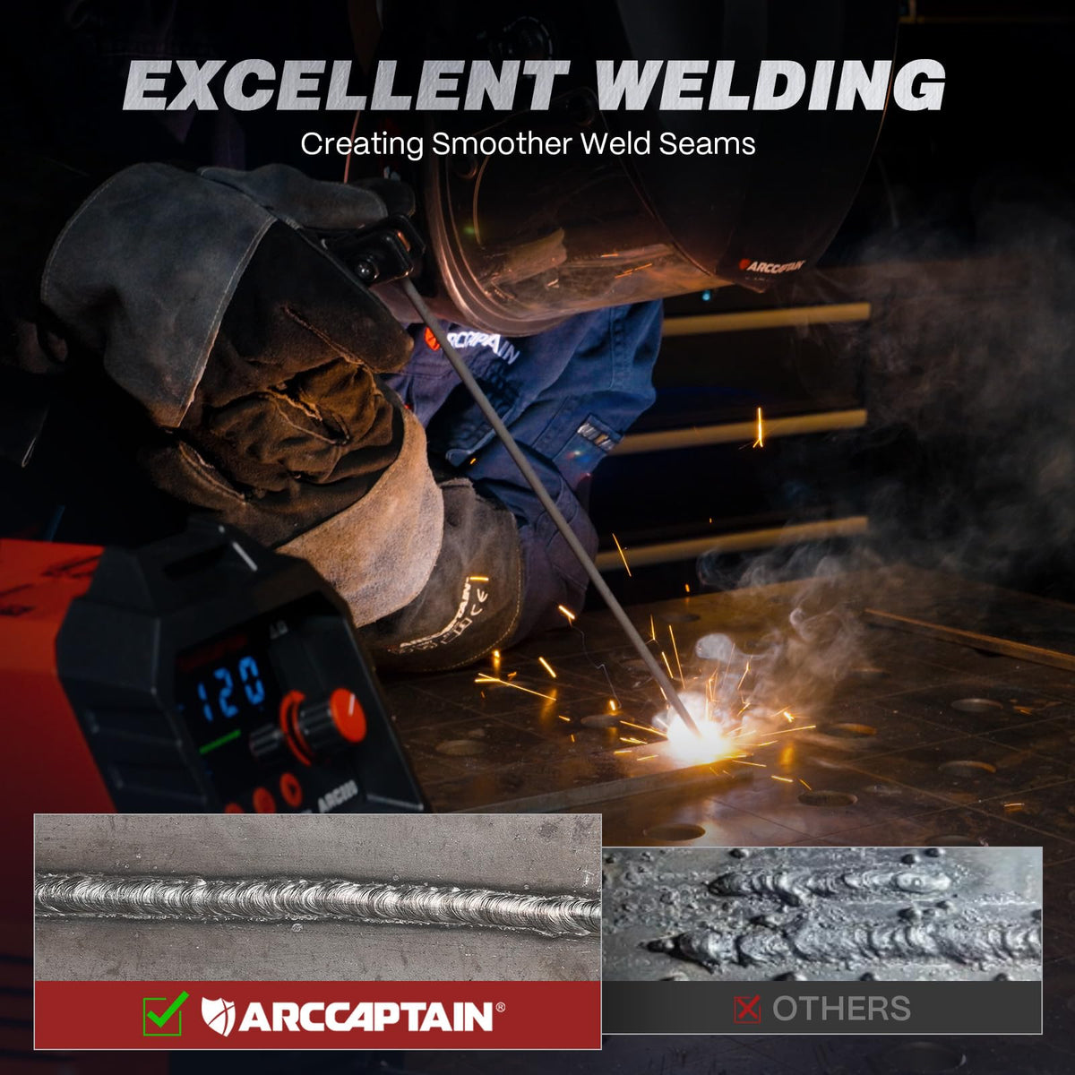 ARCCAPTAIN 220A welder with carry handle for on-the-go projects.