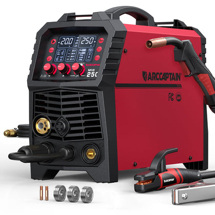 ARCCAPTAIN 250A MIG welder front view for versatile shop projects