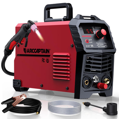 ARCCAPTAIN 55A plasma cutter front view, compact portable design for on-site use.