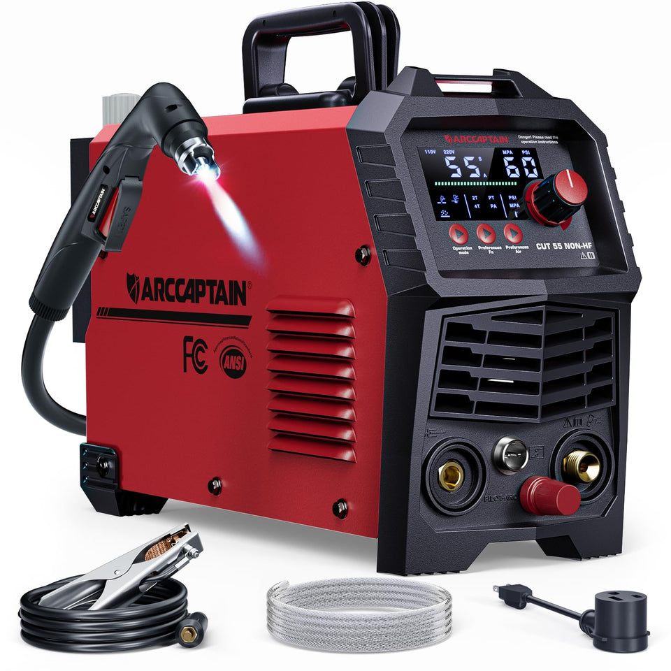 ARCCAPTAIN 55Amp plasma cutter front view highlighting durable construction for home workshops