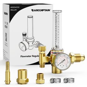 ARCCAPTAIN regulator front view highlighting robust brass body for stable gas control.