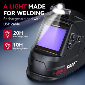 ARCCAPTAIN auto-darkening lens with four sensors detects sparks quickly.