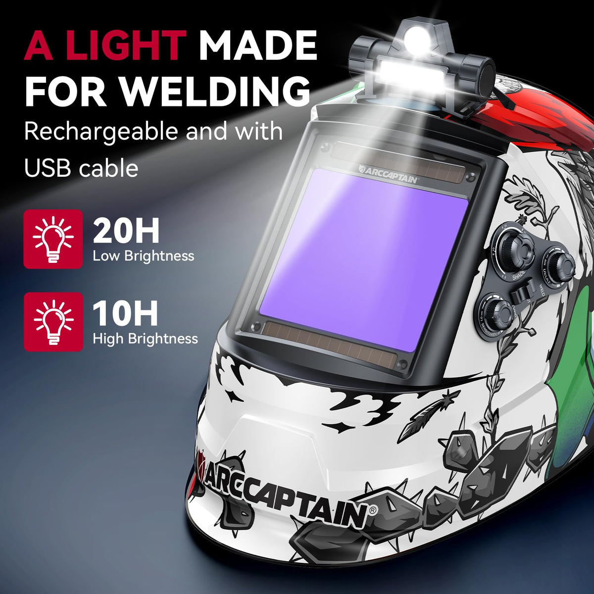 ARCCAPTAIN auto-darkening lens with arc sensors adapts quickly for varying welds.