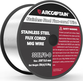 ARCCAPTAIN E308LFC-O flux-core wire spool ready for MIG welding.