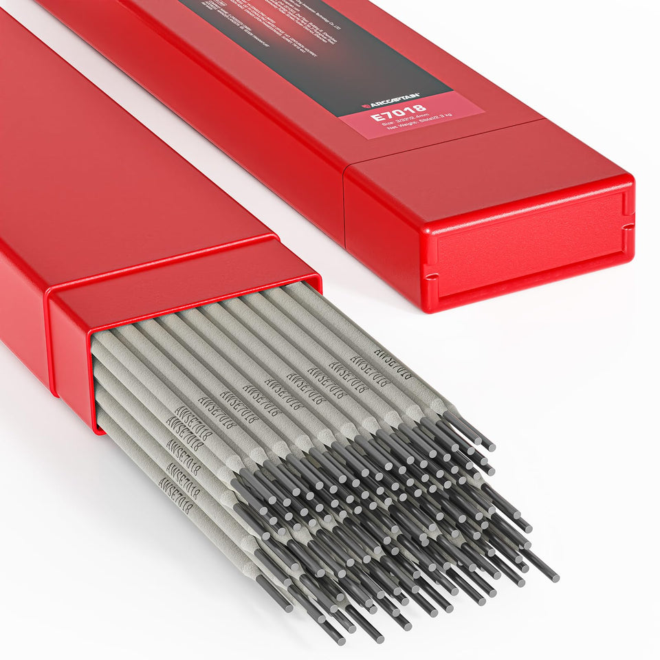 ARCCAPTAIN E7018 welding rod packaging shows 5 lb box for convenient storage.