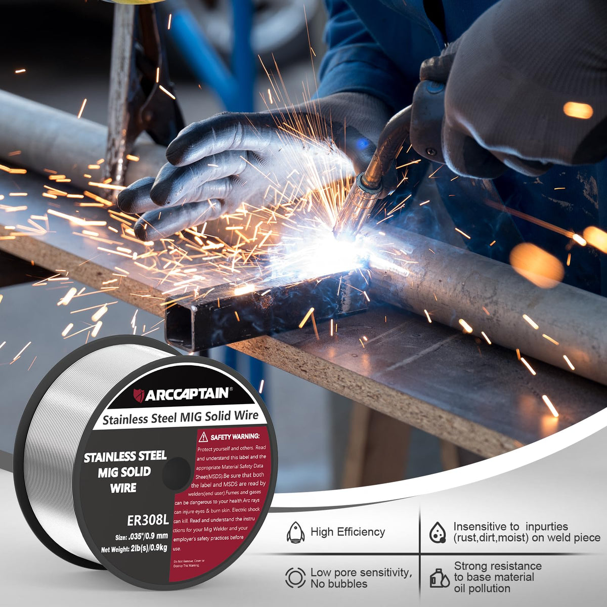 ARCCAPTAIN ER308L wire compatible with grades 304/304L/308/308L/321/347.