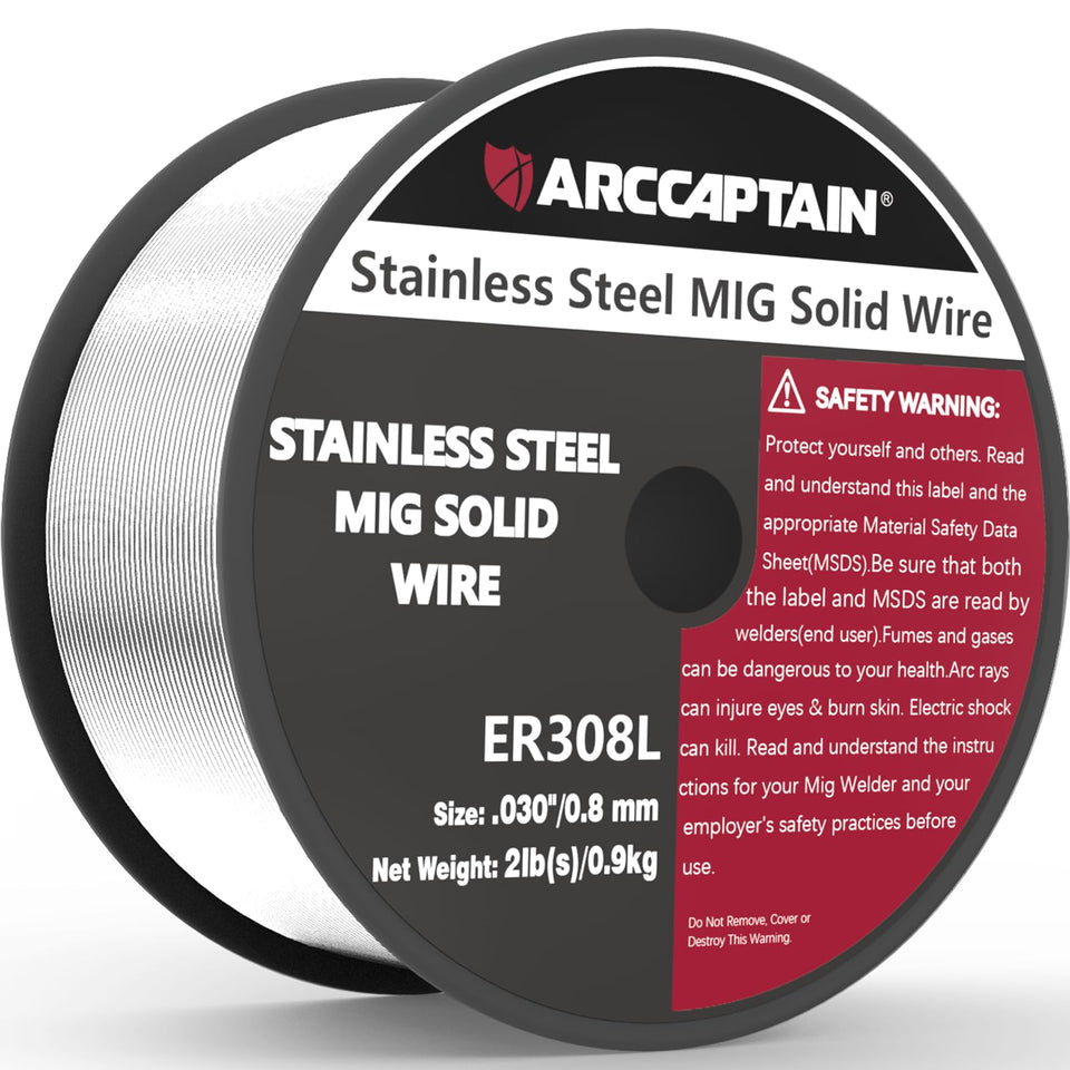 ARCCAPTAIN ER308L wire spool, 0.030 inch diameter, stable feed.