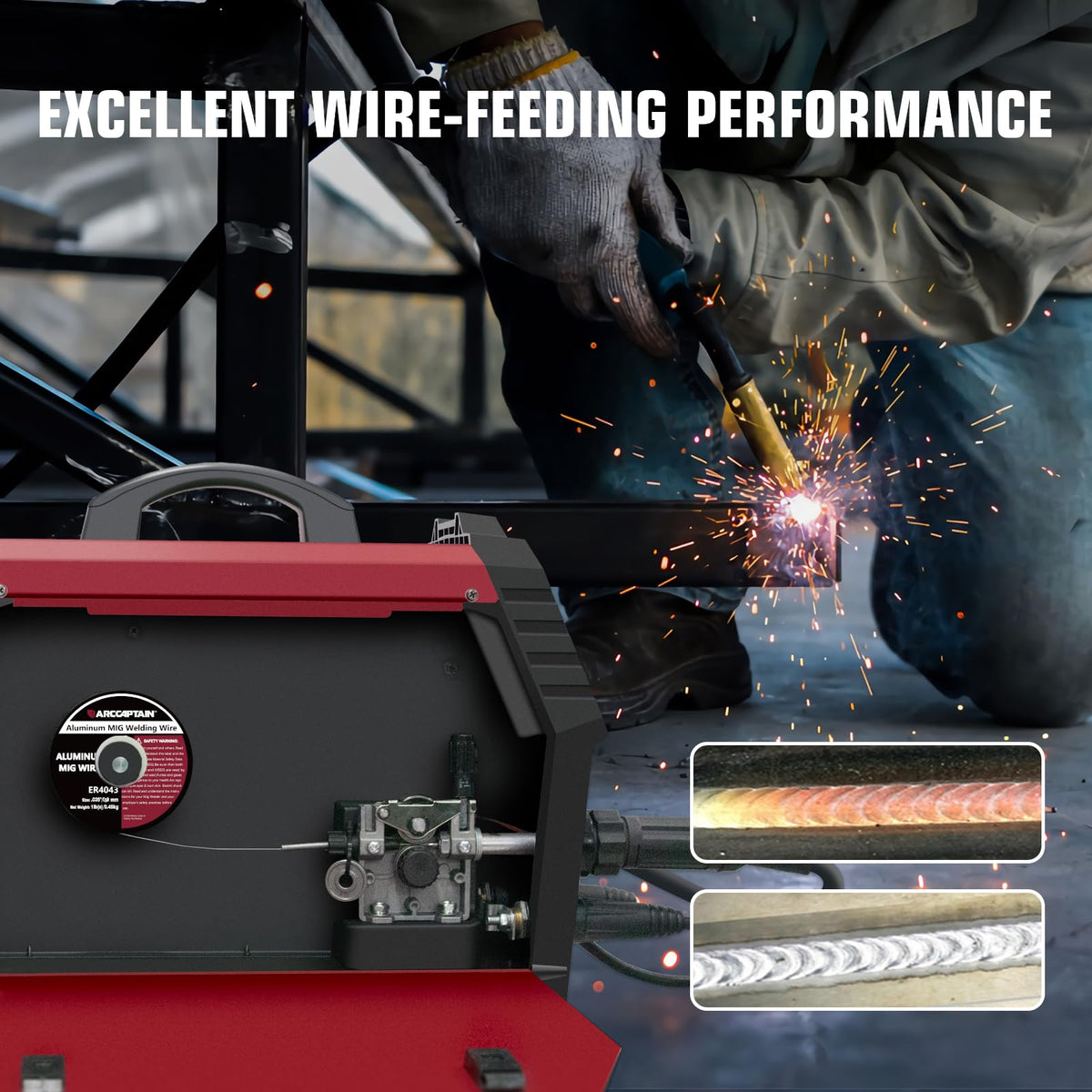 Close-up of ARCCAPTAIN ER4043 0.035in diameter for consistent wire feed