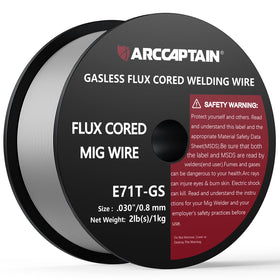 ARCCAPTAIN flux core wire spool close-up for gasless MIG on mild steel.