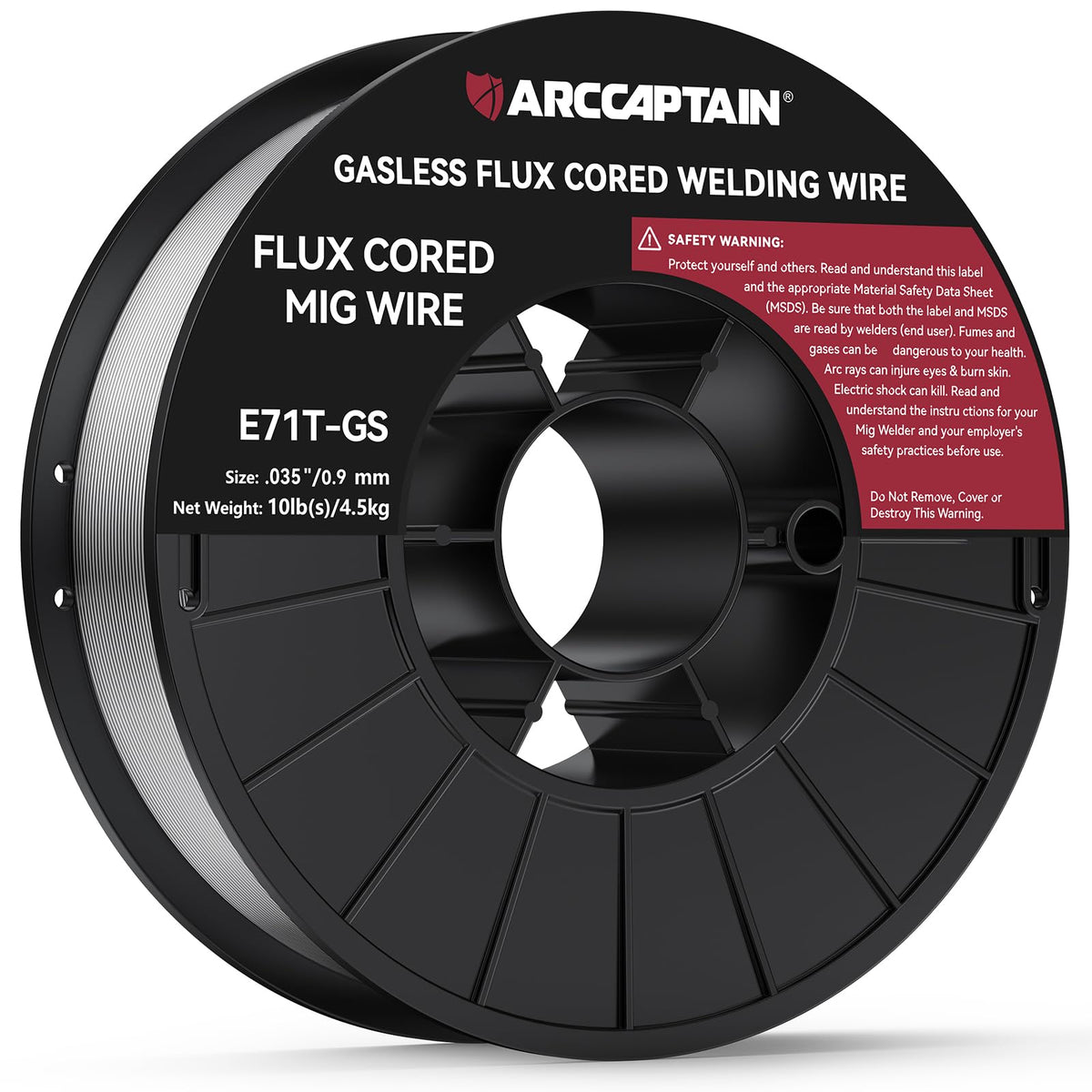 ARCCAPTAIN 0.035 flux core wire spool closeup for smooth, low splatter welding