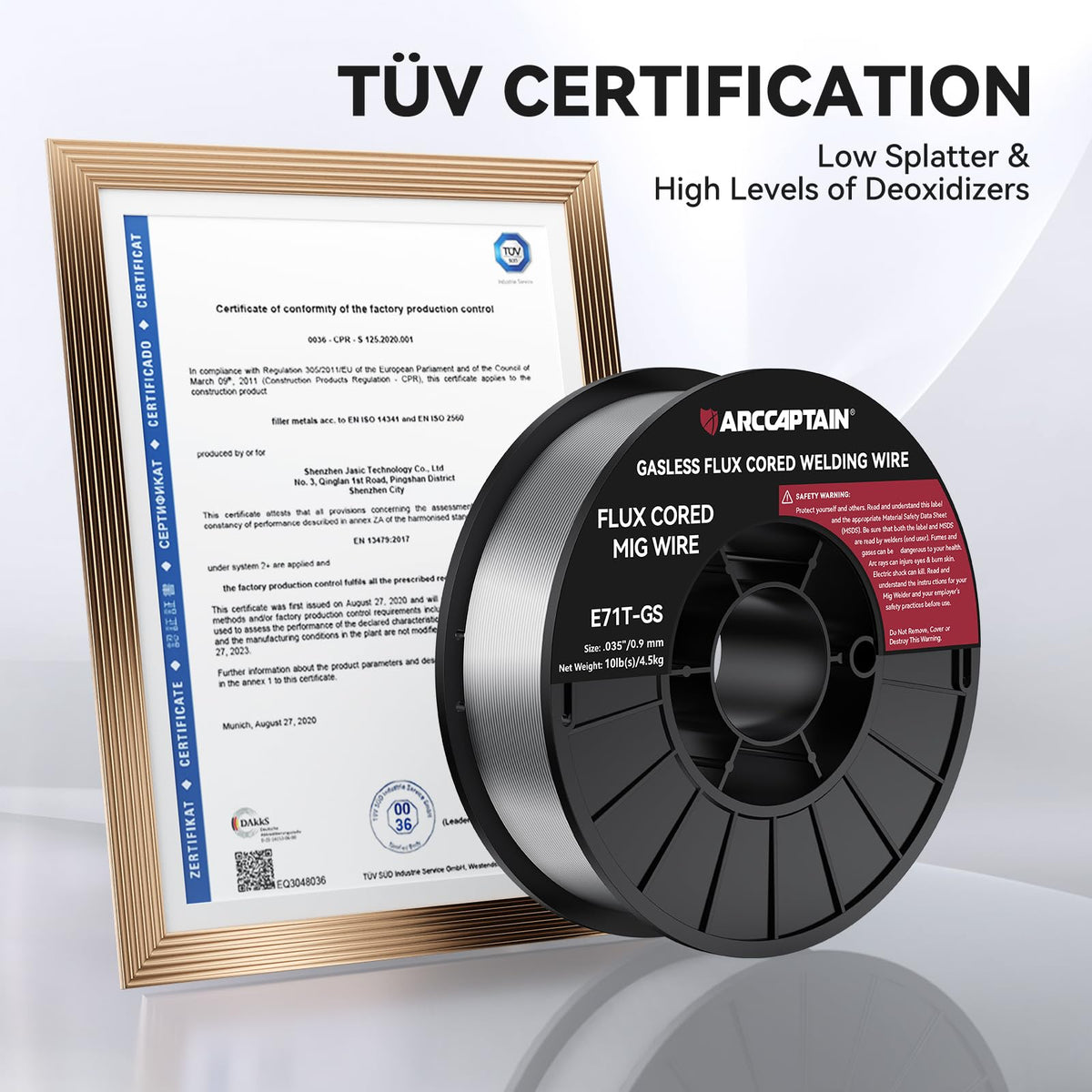 ARCCAPTAIN 0.035 TÜV certified label indicating quality assurance