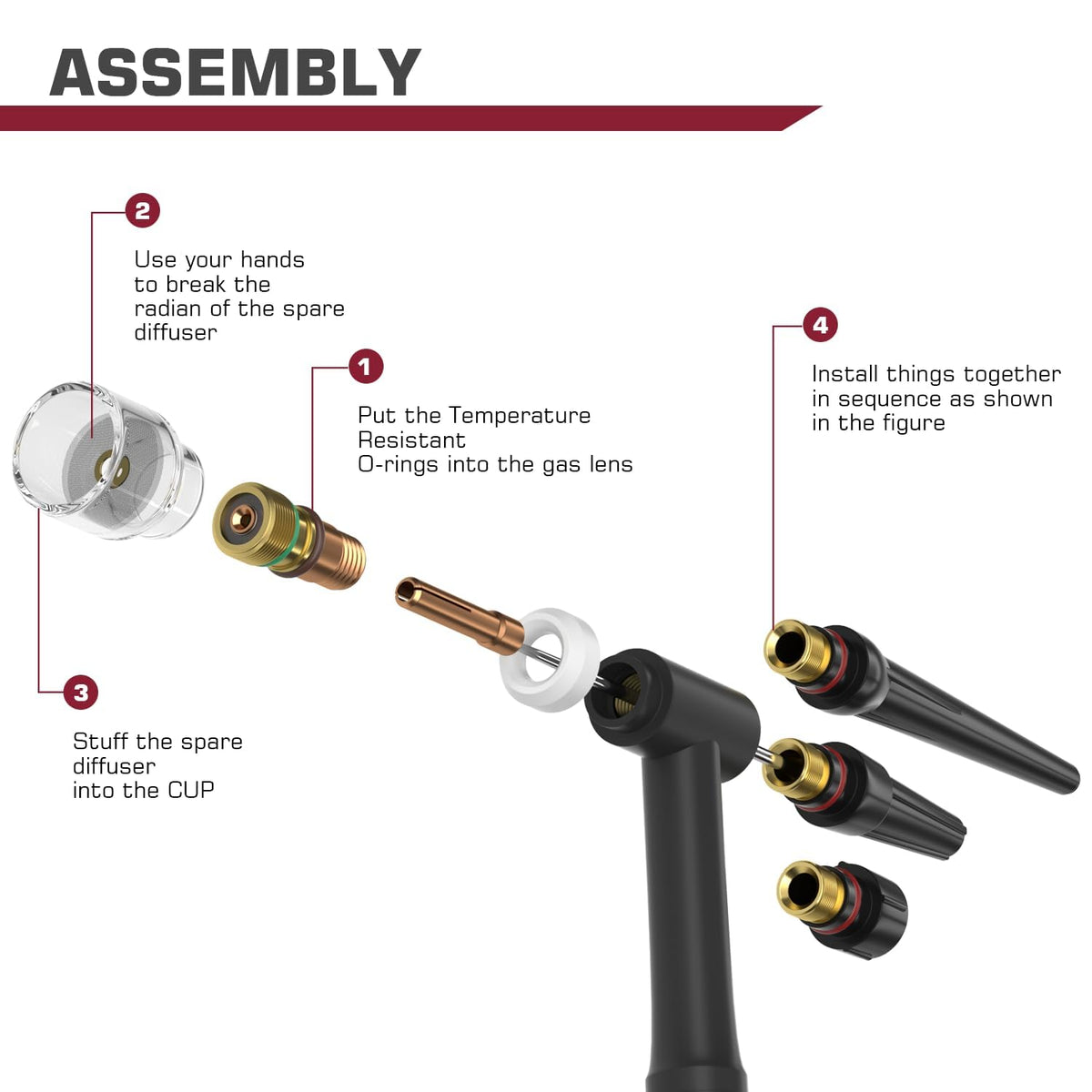 ARCCAPTAIN gas lens nozzle set shown for precise shielding.