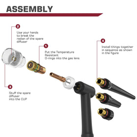 ARCCAPTAIN gas lens nozzle set shown for precise shielding.