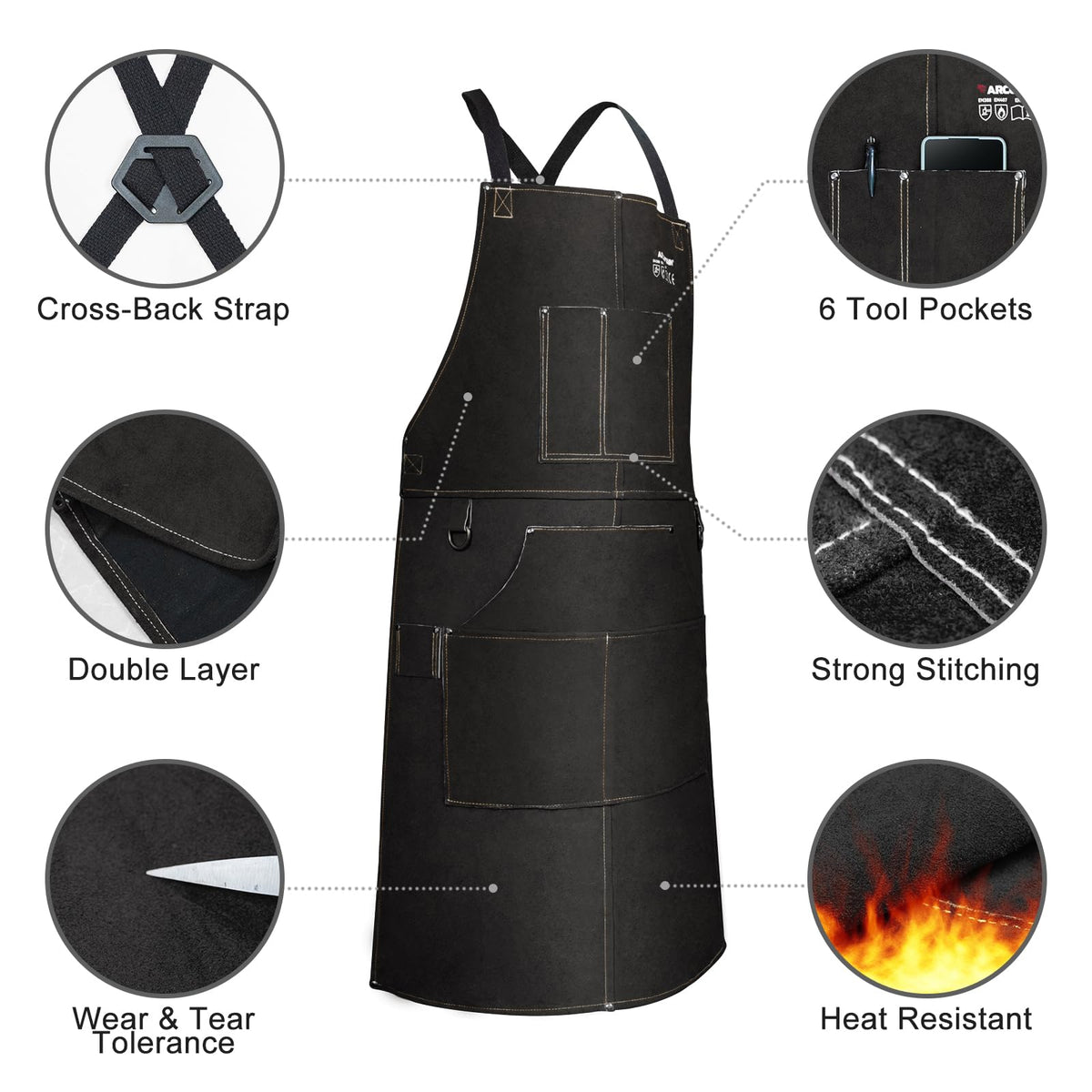 ARCCAPTAIN heavy-duty split cowhide apron for long-lasting use