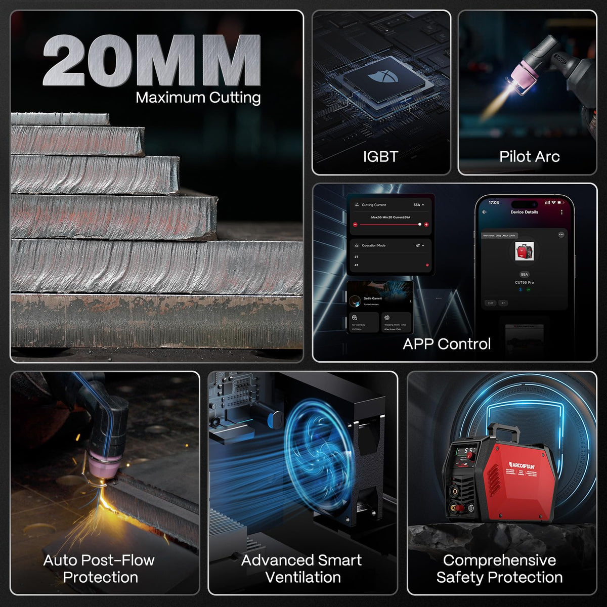 ARCCAPTAIN iControl CUT55 Pro app control interface for remote adjustments