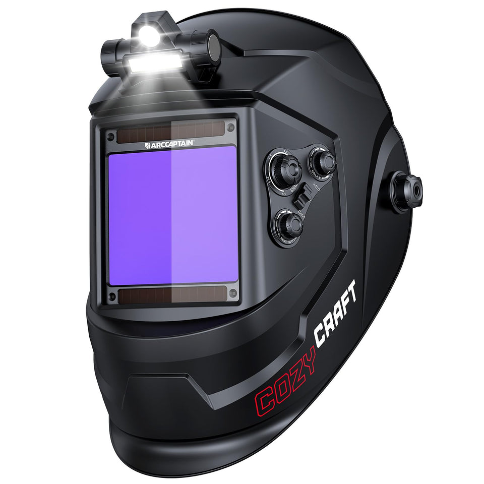 ARCCAPTAIN large view helmet front provides expansive visibility for precise welds.
