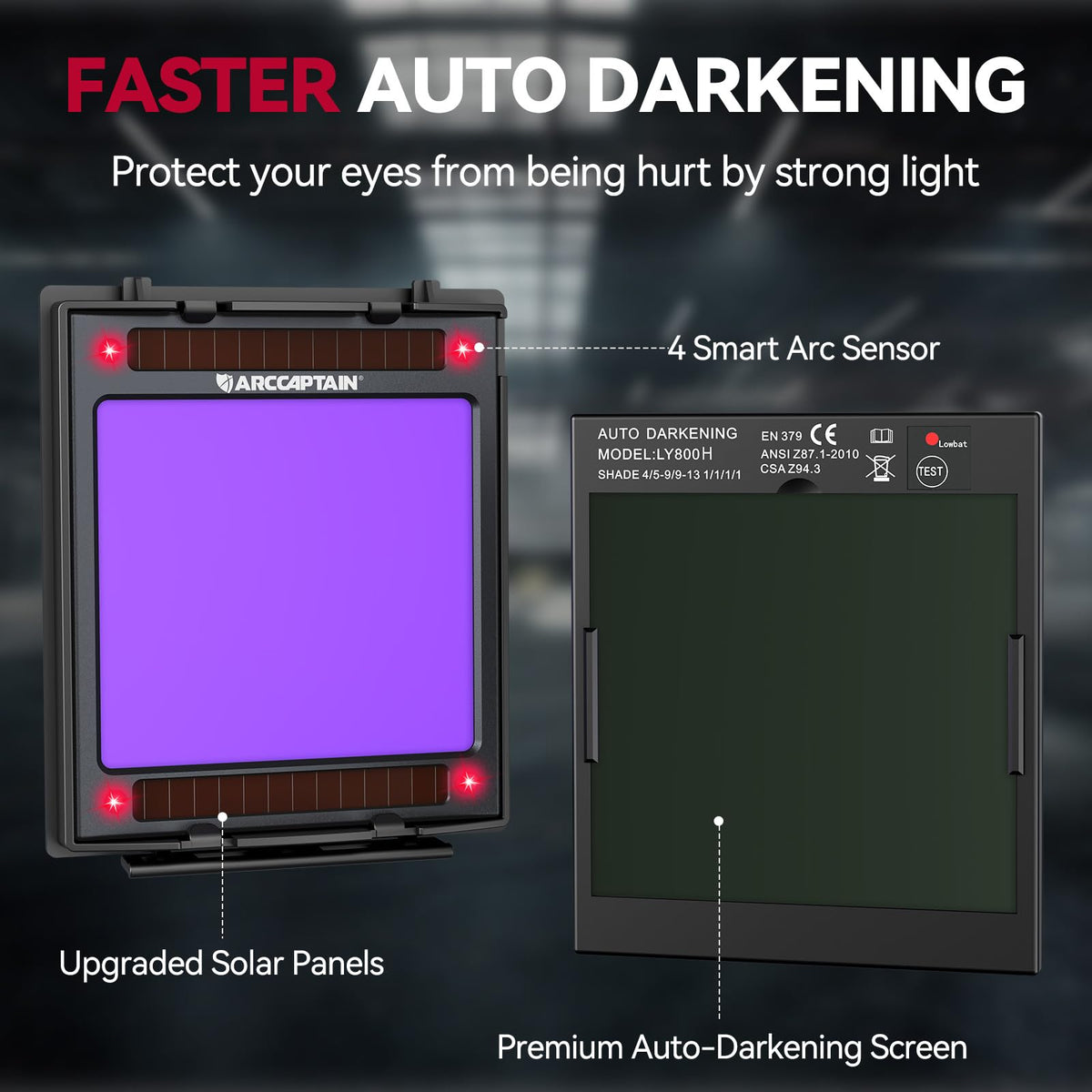 ARCCAPTAIN LED welding light top assists in dim environments.
