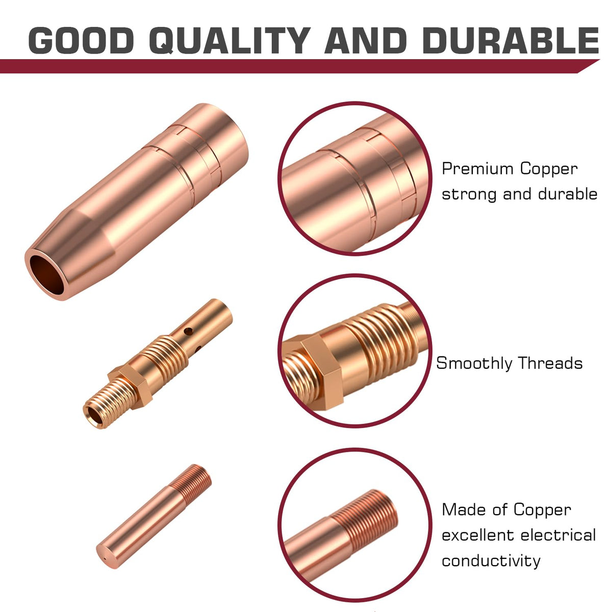 ARCCAPTAIN Lincoln Magnum 100L contact tip emphasizes electrical conductivity for stable arc.