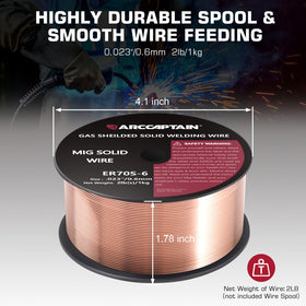 ARCCAPTAIN ER70S-6 wire minimizes spatter for cleaner welds.