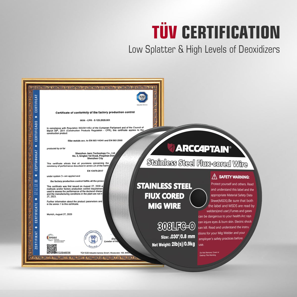 ARCCAPTAIN low-splatter welding wire minimizes spatter for cleaner welds.