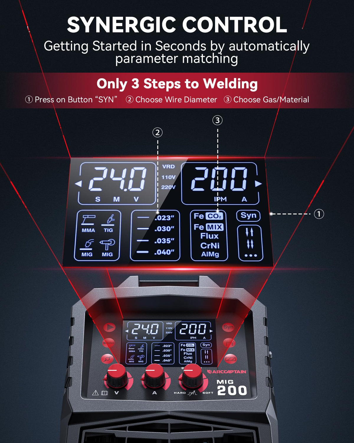 ARCCAPTAIN MIG Welder wire feed dial and diameter guide for accuracy