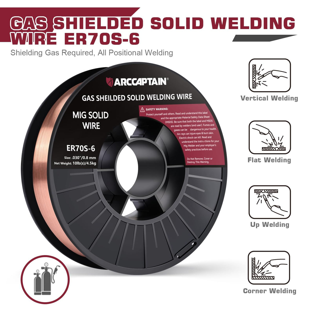 ARCCAPTAIN MIG welding wire 0.030 spool closeup showing clean packaging and smooth wire