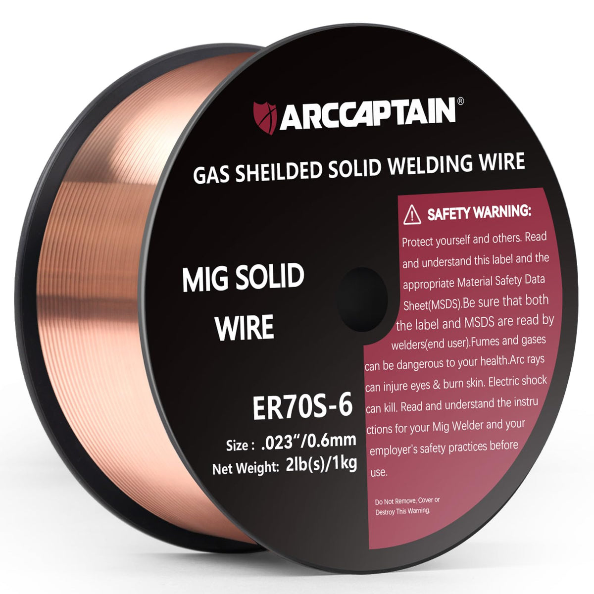 ARCCAPTAIN ER70S-6 MIG wire 0.023 inch spool enables smooth feeding and clean welds.