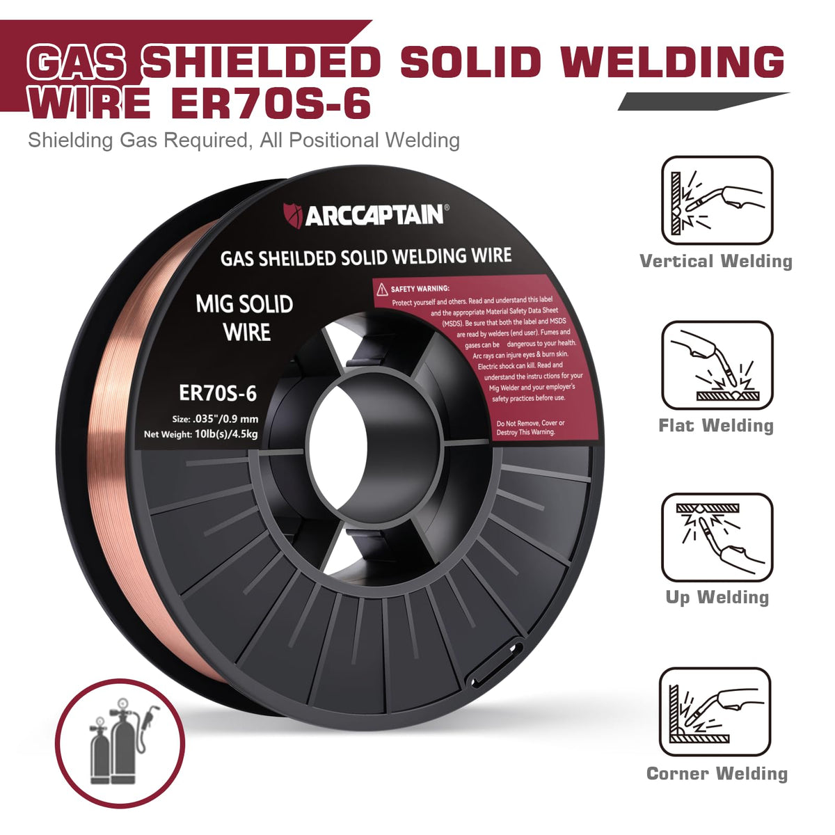ARCCAPTAIN Mig Wire 0.035 in spool closeup, smooth deposition for clean welds.