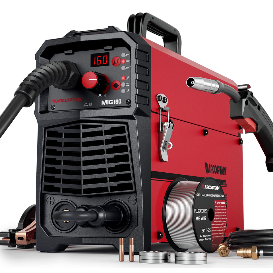 ARCCAPTAIN MIG160 front panel controls for precise welding settings and easy adjustments.