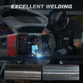 ARCCAPTAIN MIG160 welding torch setup for versatile gas and flux core MIG.