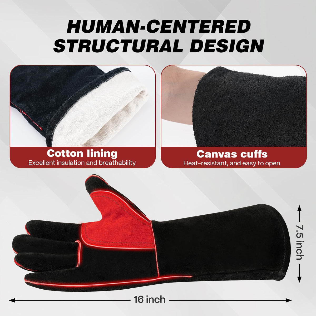 ARCCAPTAIN Leather Forge gloves—oversized cuff for forearm splash protection.