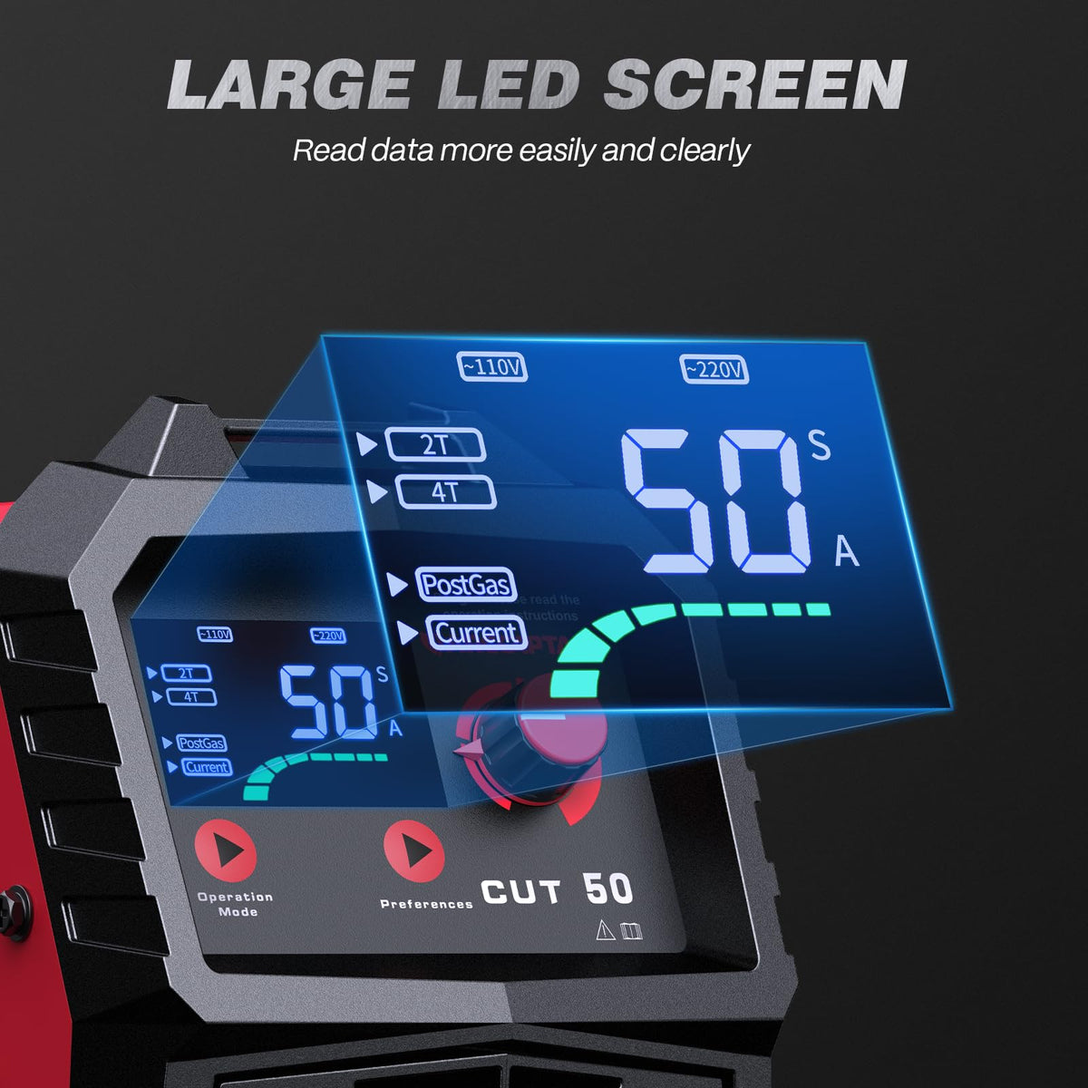 ARCCAPTAIN 50A in 2T/4T mode for smooth cutting control.
