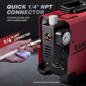 Pre-installed air filter and quick-connect hub on ARCCAPTAIN 50A plasma cutter.