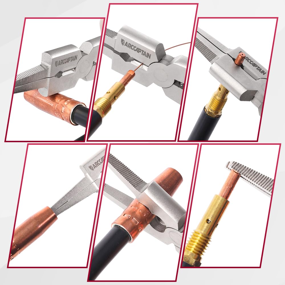 ARCCAPTAIN multi-function welding pliers showcase wire cutting and nozzle work.