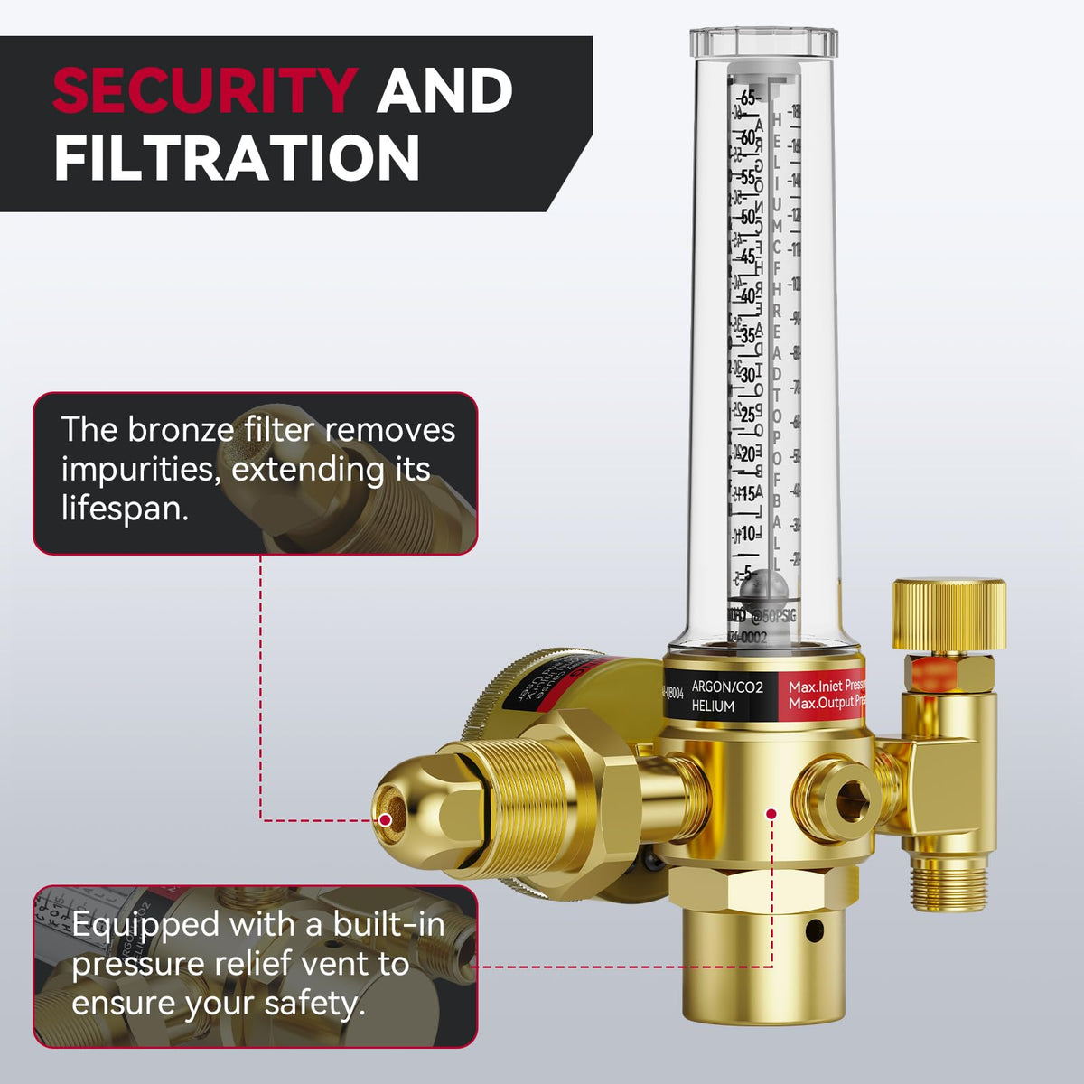 ARCCAPTAIN regulator packaging with clamps and barb fittings.
