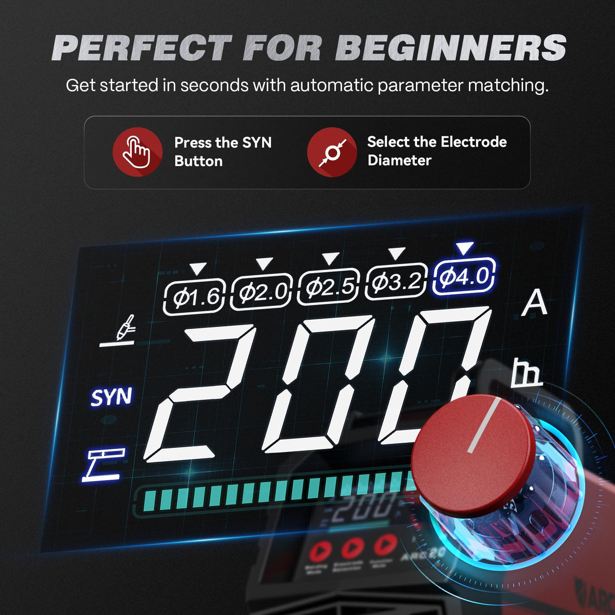ARCCAPTAIN synergic-control welder automatically matches current, aiding beginners.