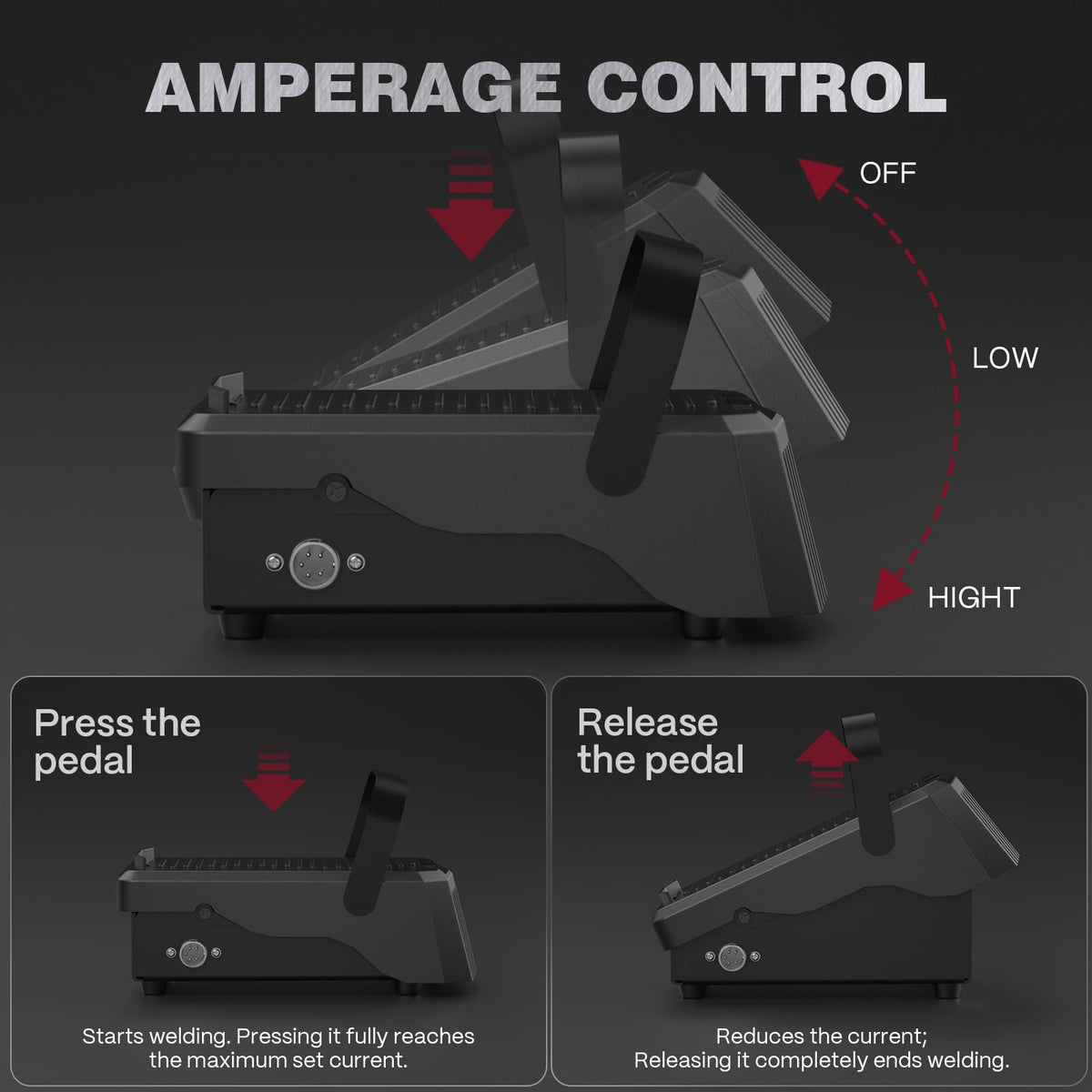 Close-up of adjustable strap on ARCCAPTAIN TIG pedal for slip-free operation