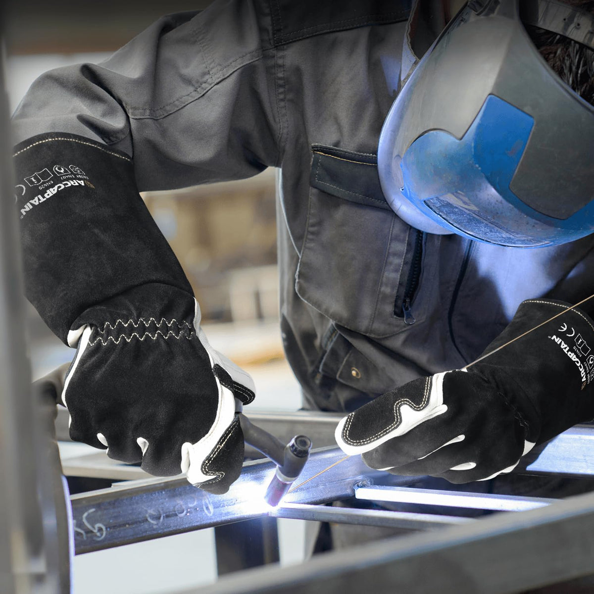 ARCCAPTAIN Tig Gloves have a rugged cuff guarding hands from heat and debris.