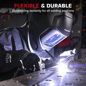 ARCCAPTAIN Tig Gloves provide 14-inch forearm coverage for spark protection.
