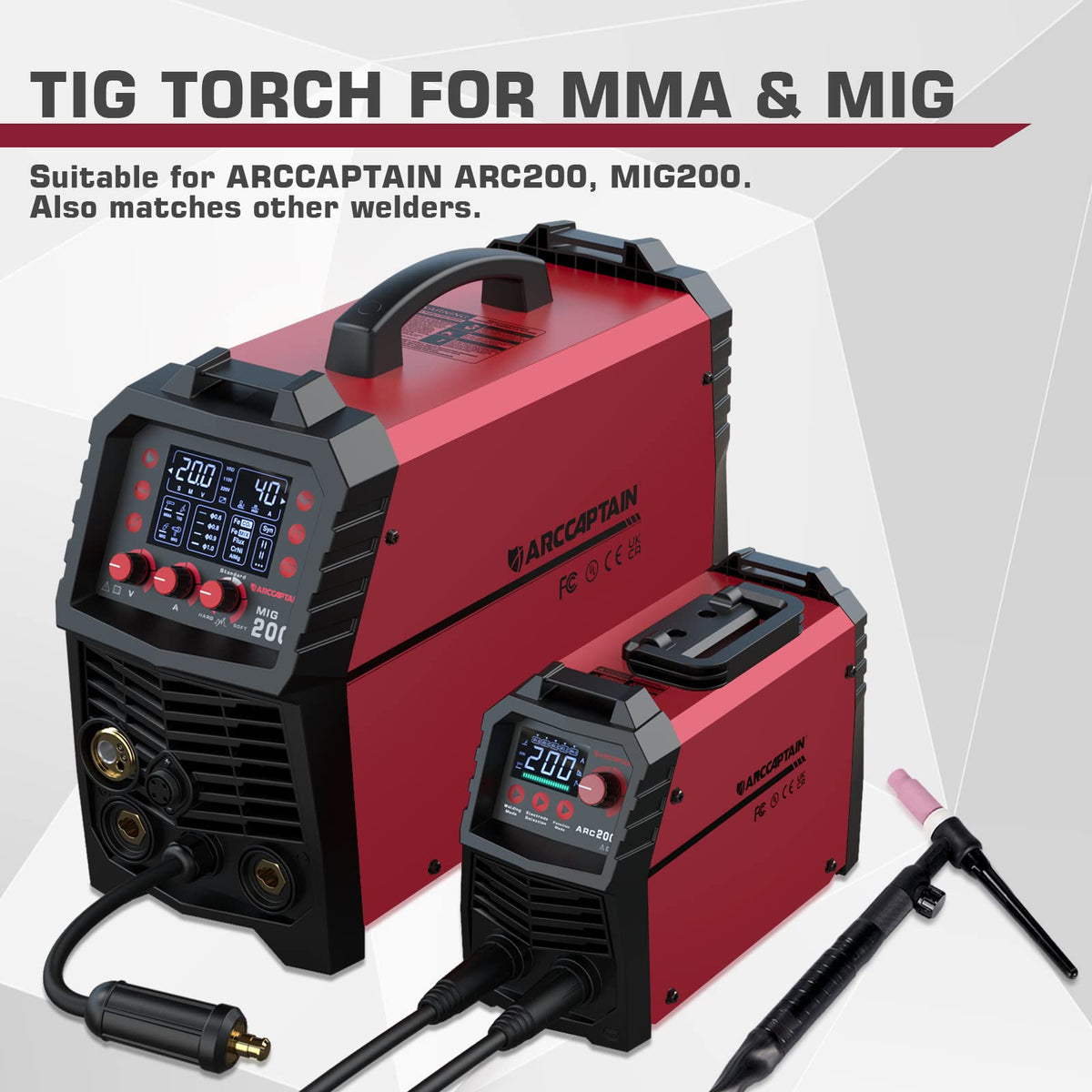 Ergonomic ribbed handle on ARCCAPTAIN TIG torch reduces operator fatigue